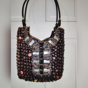 Mido Collection Button, Beaded, & Shell Handbag